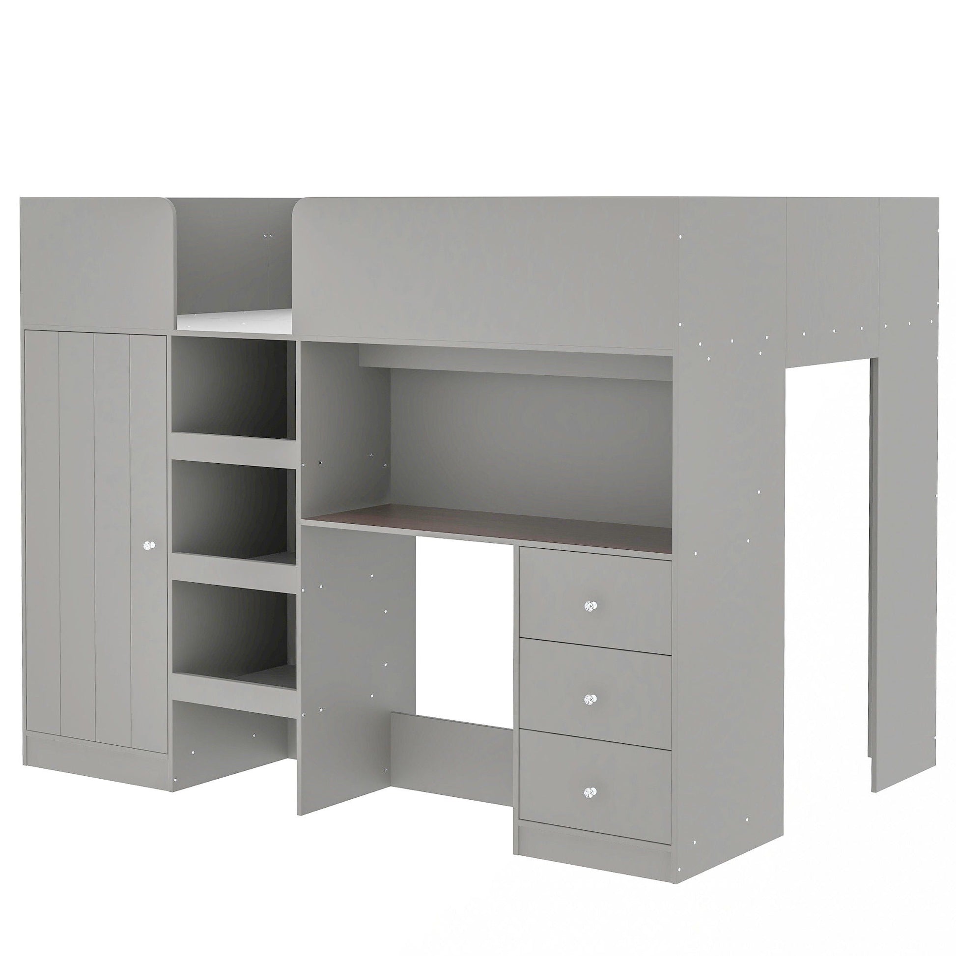 Loft bed with built-in wardrobe, desk, shelves and drawers in gray by HouseOfZazla on Tampa Home & Garden Store
