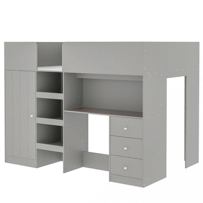 Loft bed with built-in wardrobe, desk, shelves and drawers in gray by HouseOfZazla on Tampa Home & Garden Store