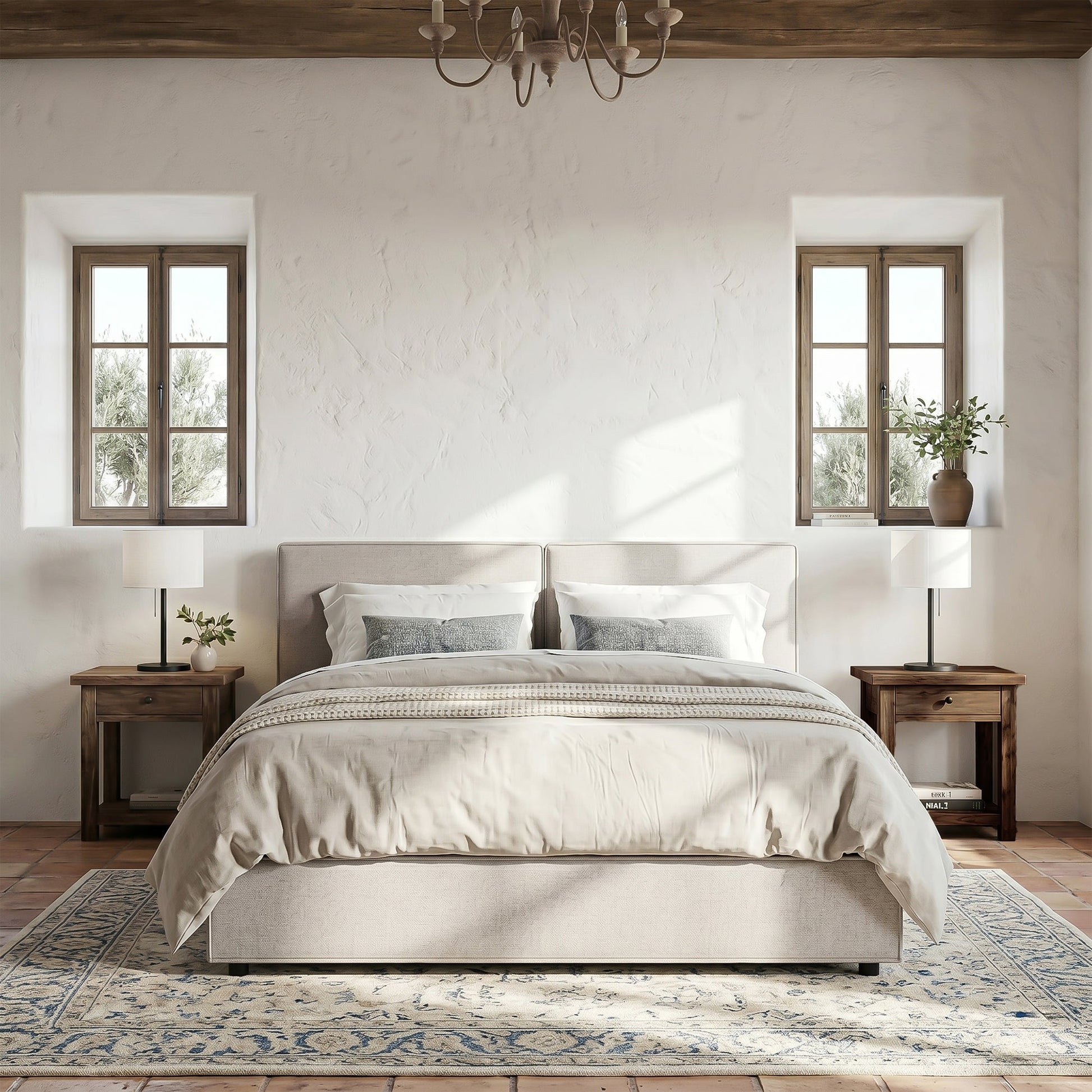 Modern Tufted Queen Size Upholstered Platform Bed Frame HouseOfZazla beige fabric on Tampa Home & Garden Store