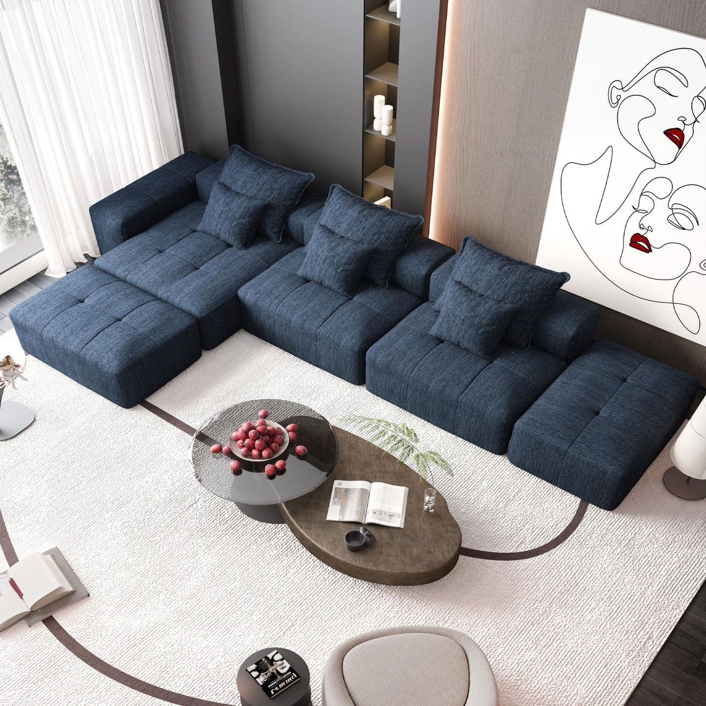 HouseOfZazla Modern Oversized DIY Modular Sectional Sofa with Pillows in dark blue upholstery on Tampa Home & Garden Store