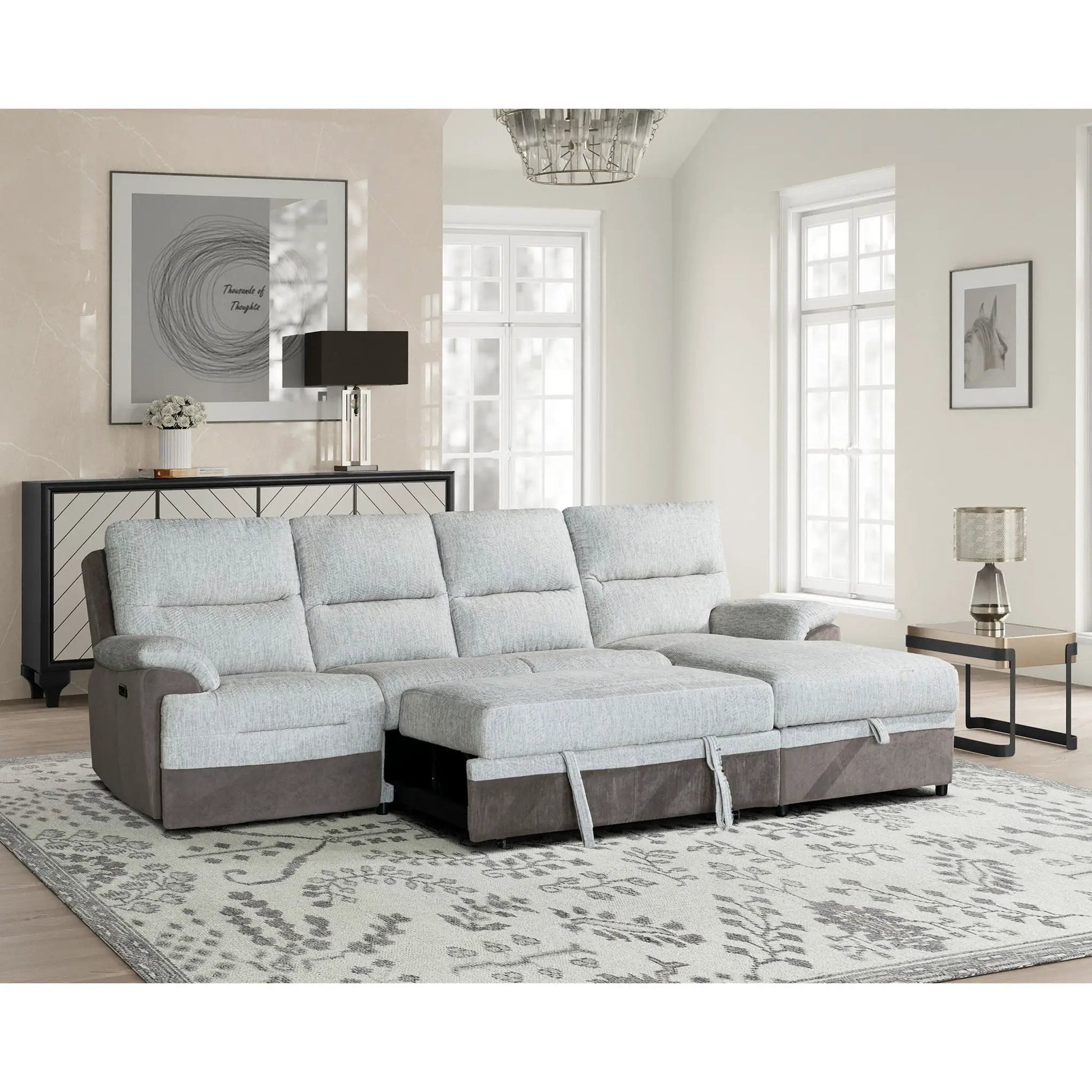 Kia Sectional With Power And USB, beige brown reclining sectional by Unique Piece Furniture on Tampa Home & Garden Store