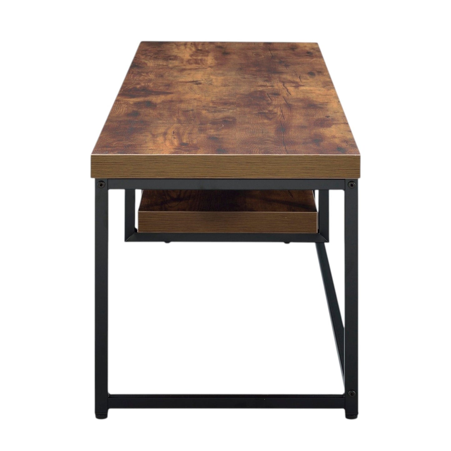 Bob TV Stand, wood veneer top, black metal frame, open storage shelf on Tampa Home & Garden Store