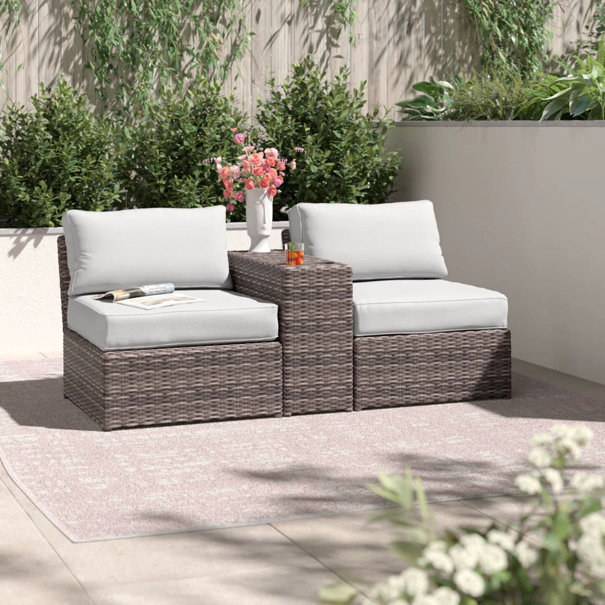 Weather Resistant Wicker Conversation Set – 3-Pc, dark brown/gray, HouseOfZazla on Tampa Home & Garden Store
