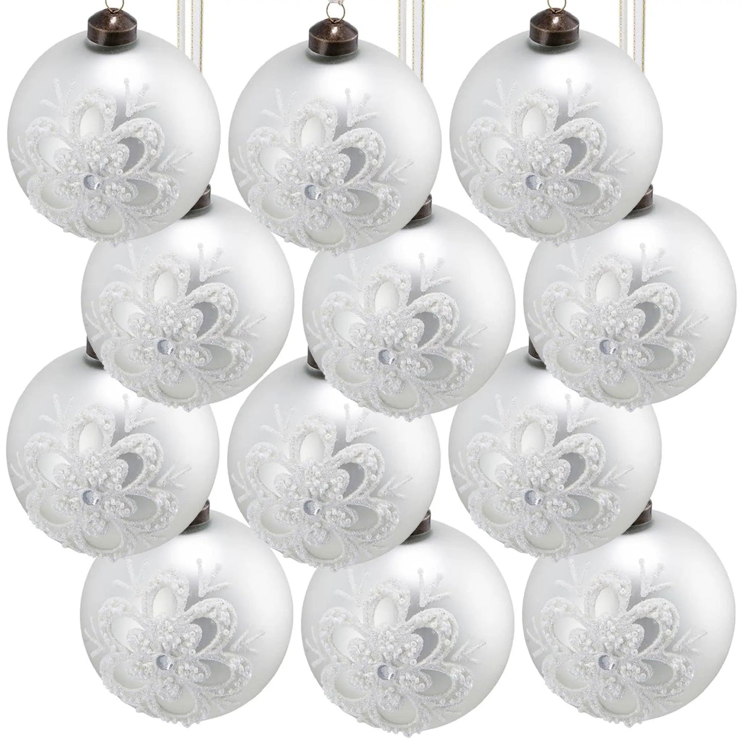 Christmas ball ornaments white matte with snowflake pattern, 9-pack, Unique Piece Furniture on Tampa Home & Garden Store