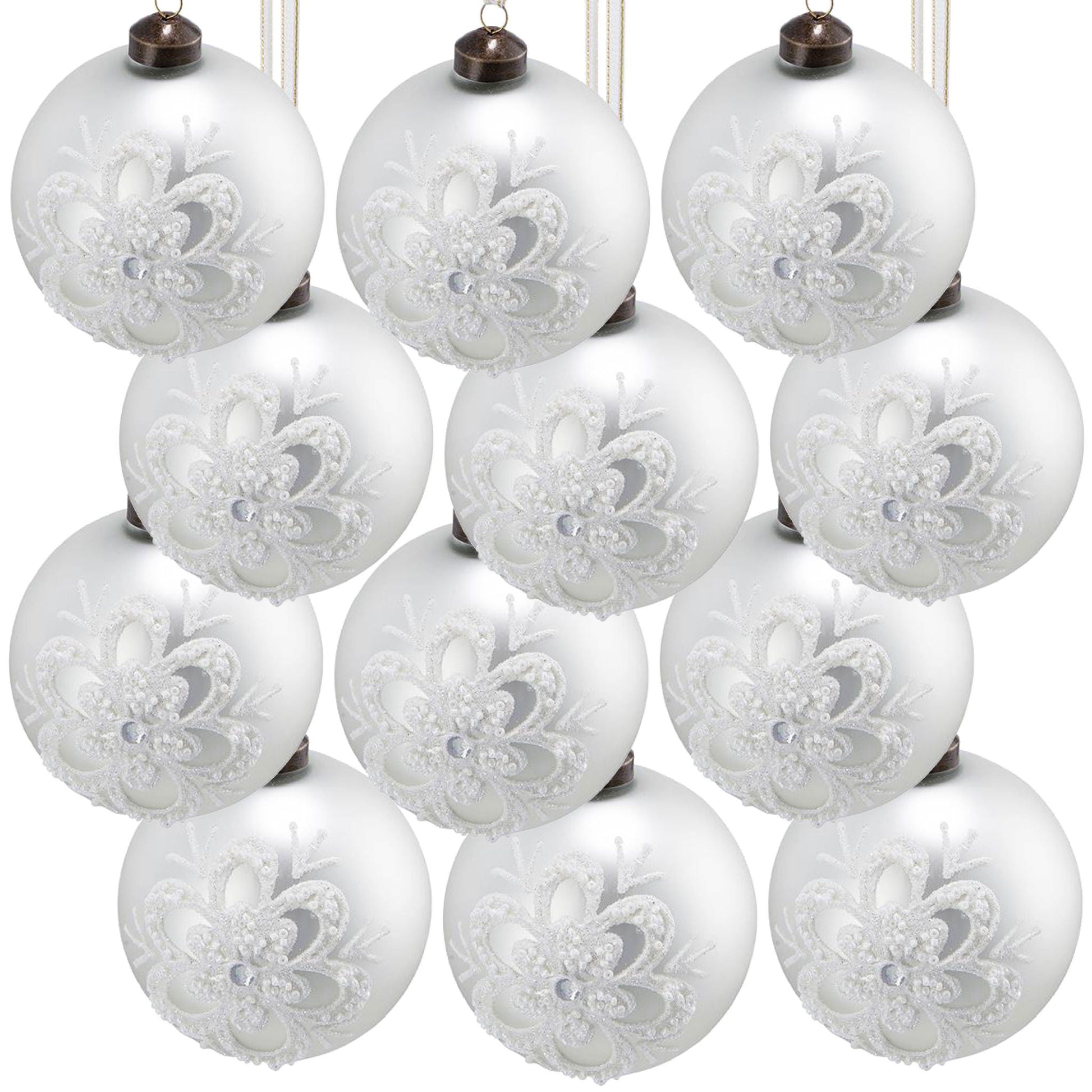 Christmas ball ornaments white matte with snowflake pattern, 9-pack, Unique Piece Furniture on Tampa Home & Garden Store