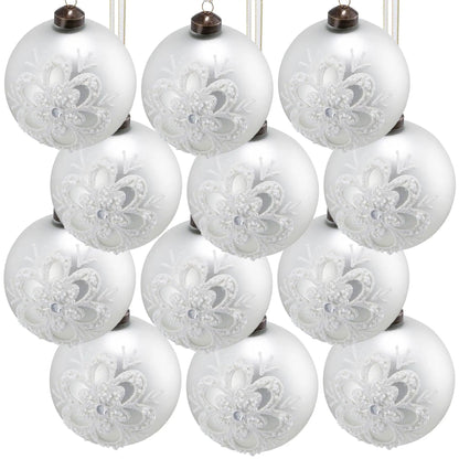 Christmas ball ornaments white matte with snowflake pattern, 9-pack, Unique Piece Furniture on Tampa Home & Garden Store