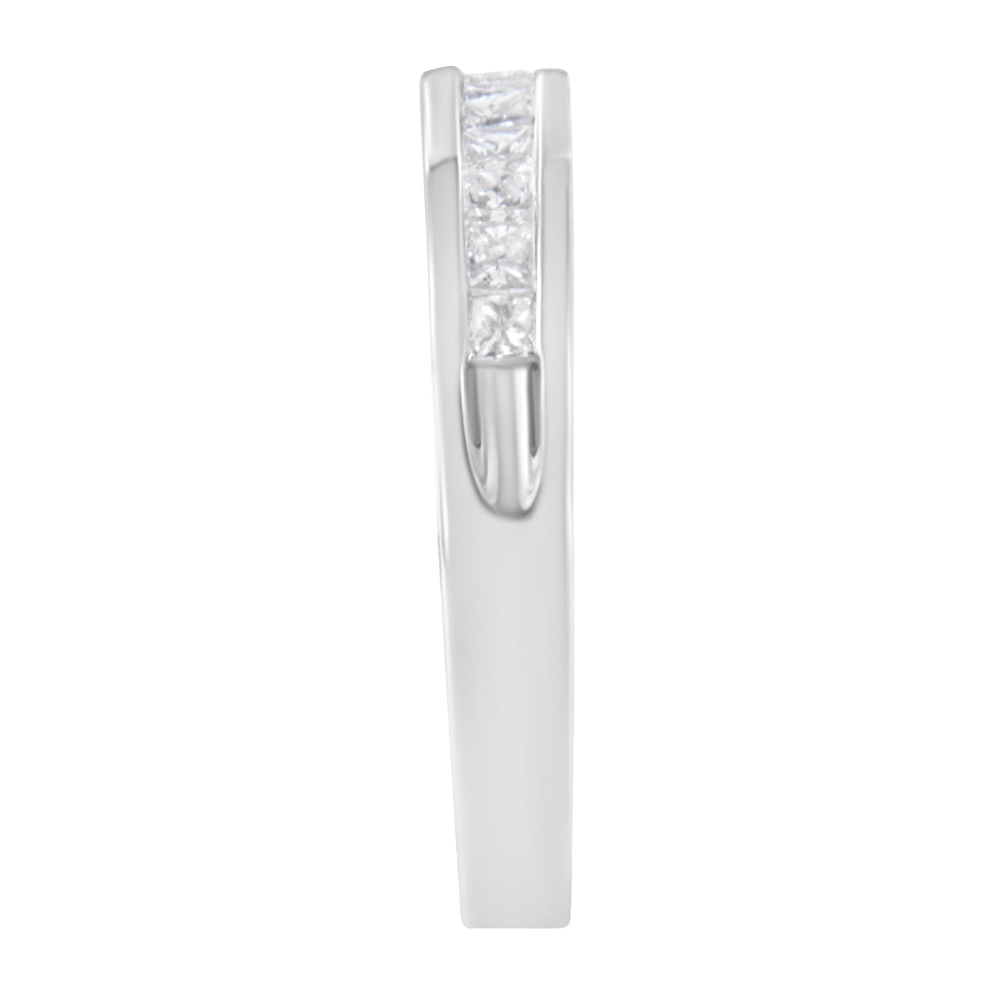 Ring: IGI-certified half-eternity channel set 1/2 cttw princess-cut diamonds in 18K white gold on Tampa Home & Garden Store
