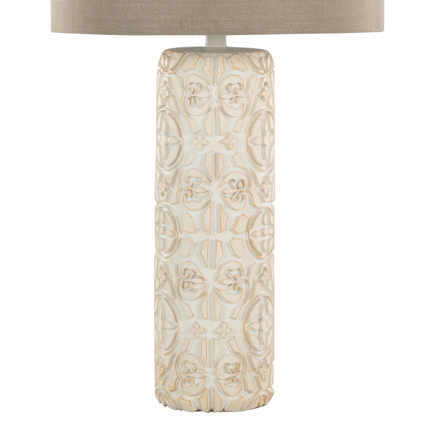 Charlotte ceramic lamp set of 2 with Taos brown beige carved floral base beige shade on Tampa Home & Garden Store