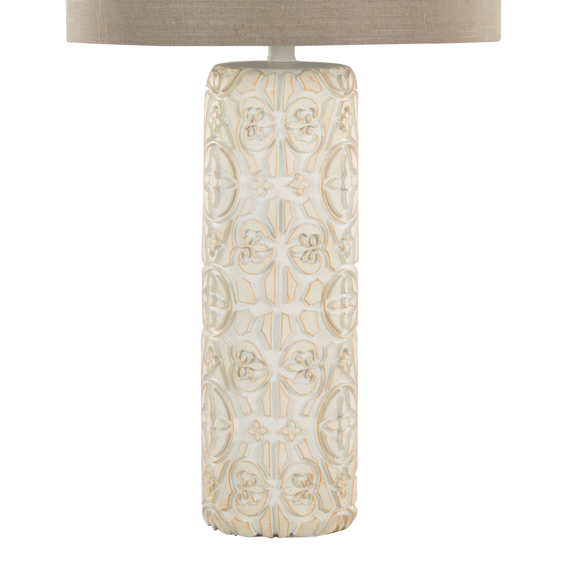 Charlotte ceramic lamp set of 2 with Taos brown beige carved floral base beige shade on Tampa Home & Garden Store