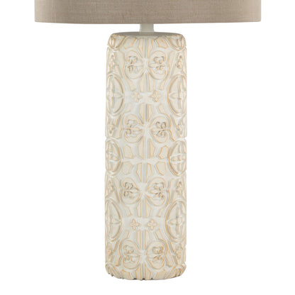 Charlotte ceramic lamp set of 2 with Taos brown beige carved floral base beige shade on Tampa Home & Garden Store