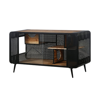 Modern Spacious Cat House Black Brown with metal frame and wood interior HouseOfZazla on Tampa Home & Garden Store