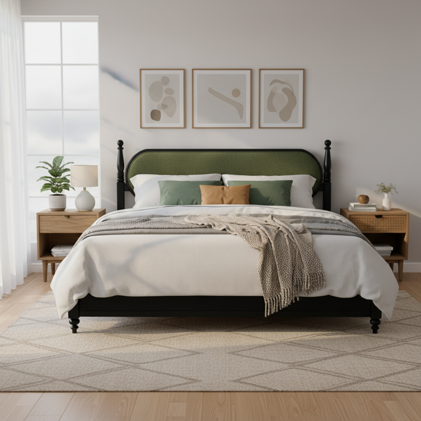 Modern King Bed Frame With Solid Wood Slats