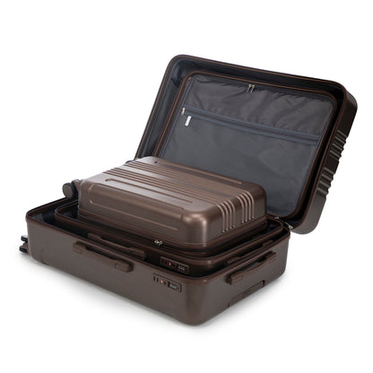 3 Piece ABS Spinner Wheel Luggage Set Brown by HouseOfZazla, interior pockets and mesh organizer on Tampa Home & Garden Store
