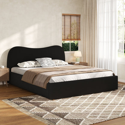 King size upholstered platform bed with wooden slats by HouseOfZazla, black headboard on Tampa Home & Garden Store