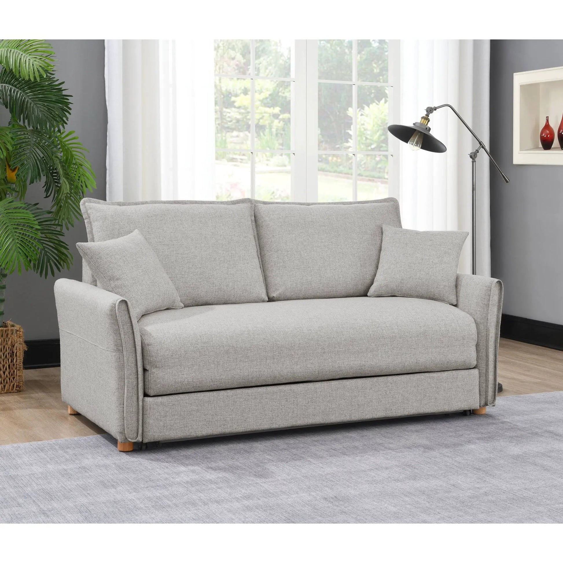Oren chenille sleeper sofa with storage gray 2 toss pillows on Tampa Home & Garden Store