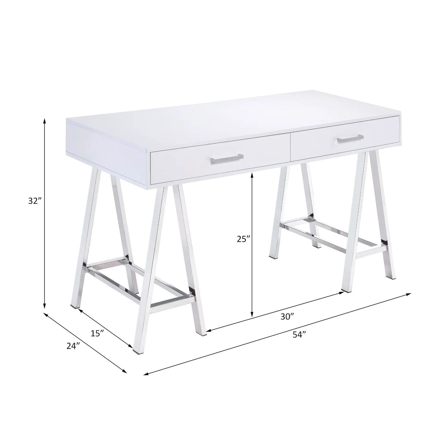 Coleen high-gloss writing desk with USB, white finish, two drawers, metal legs on Tampa Home & Garden Store