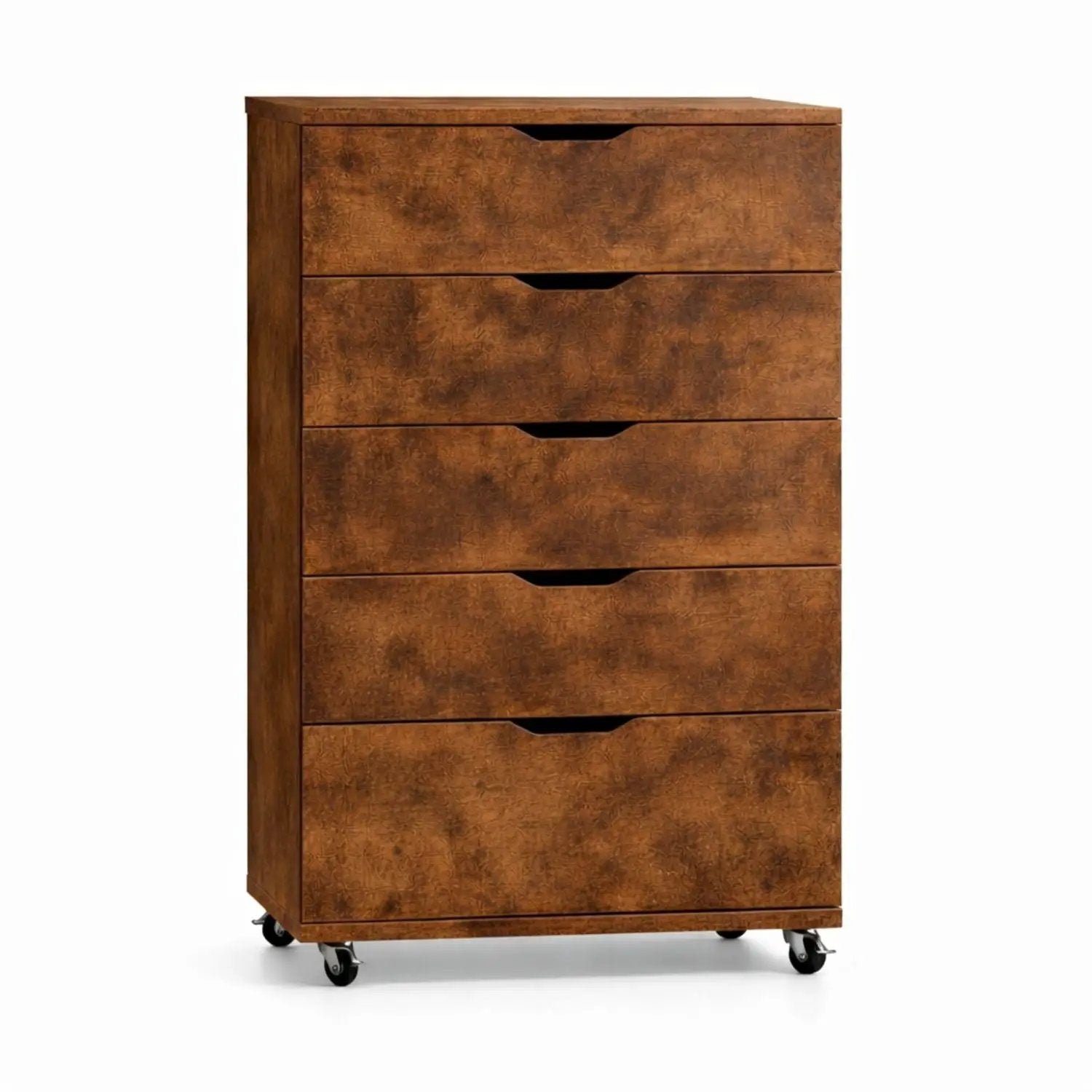 Modern 5-drawer dresser on wheels in warm brown burl finish by Unique Piece Furniture on Tampa Home & Garden Store