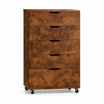 Modern 5-drawer dresser on wheels in warm brown burl finish by Unique Piece Furniture on Tampa Home & Garden Store