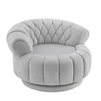 Round swivel accent chair with rotation in light gray tufted fabric upholstery on Tampa Home & Garden Store