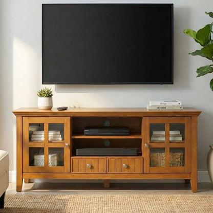 Acadian Media Stand with Glass Doors and Drawers