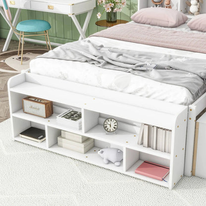 Bed With Bookcase Headboard and Under Bed Storage