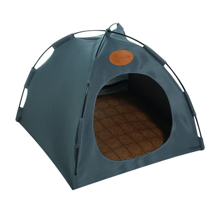 Foldable cat outdoor canvas tent in teal with brown mat interior, Sell My Stuff on Tampa Home & Garden Store