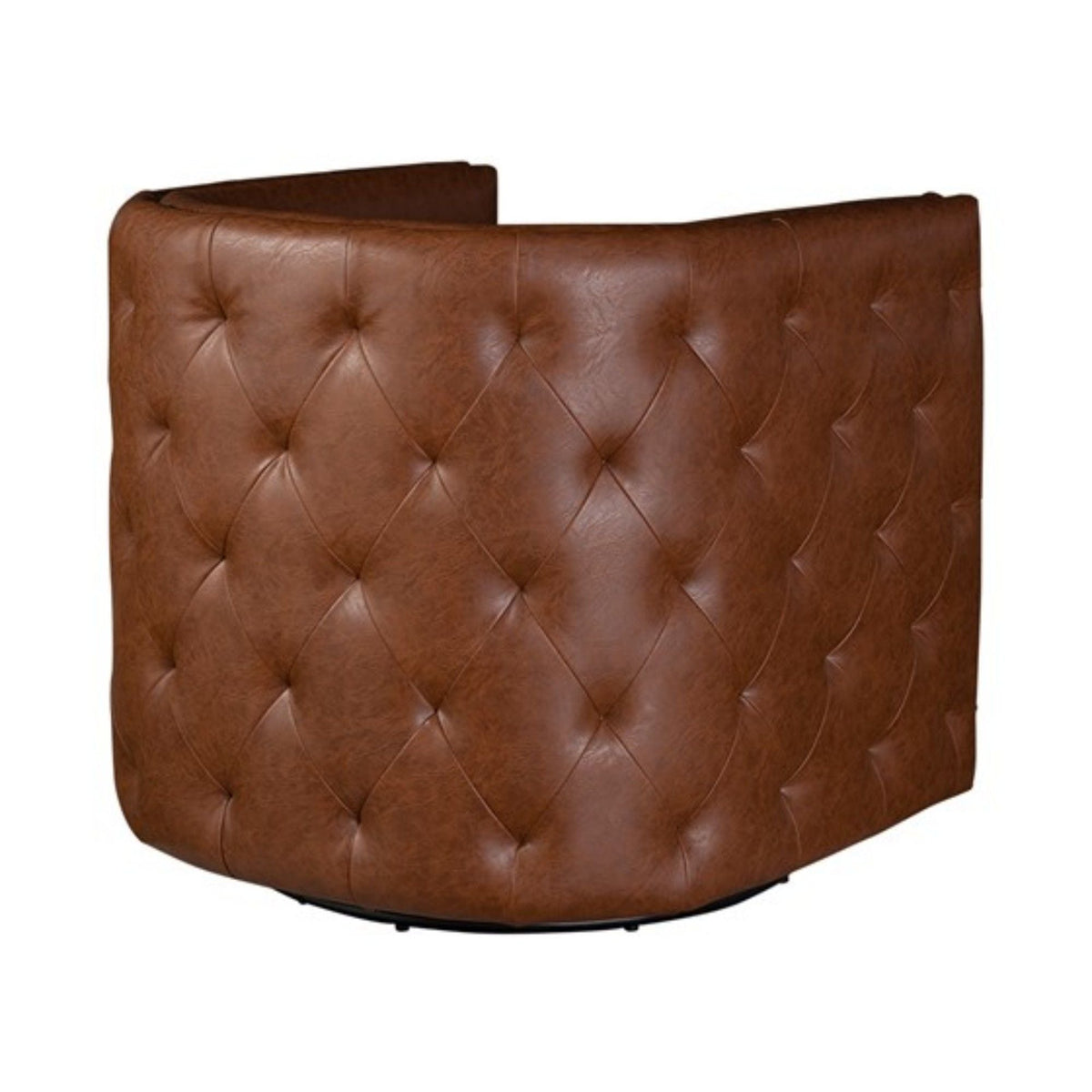 Swivel chair with tufted barrel design in light brown leather, nailhead accents, HouseOfZazla on Tampa Home & Garden Store