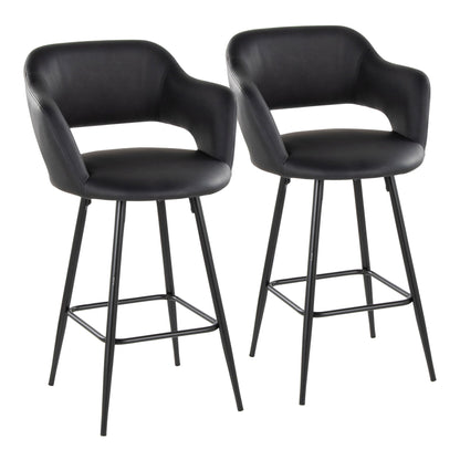 Contemporary fixed-height counter stools, black leather, square footrest, 2-pack on Tampa Home & Garden Store