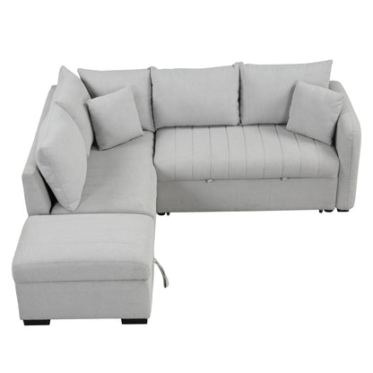 L-Shaped Sleeper Sectional with movable storage ottoman in gray fabric HouseOfZazla on Tampa Home & Garden Store