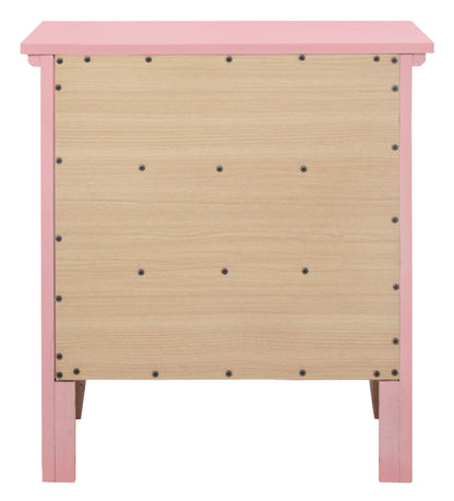 Pink nightstand with natural wood panels and dove-tailed drawers on Tampa Home & Garden Store
