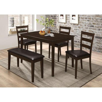 5 Piece Dining Set cappuccino with rectangular table, bench and chairs, dark wood finish on Tampa Home & Garden Store