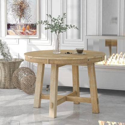 Gia round extendable dining table with 16-inch leaf in light wood, pedestal base on Tampa Home & Garden Store