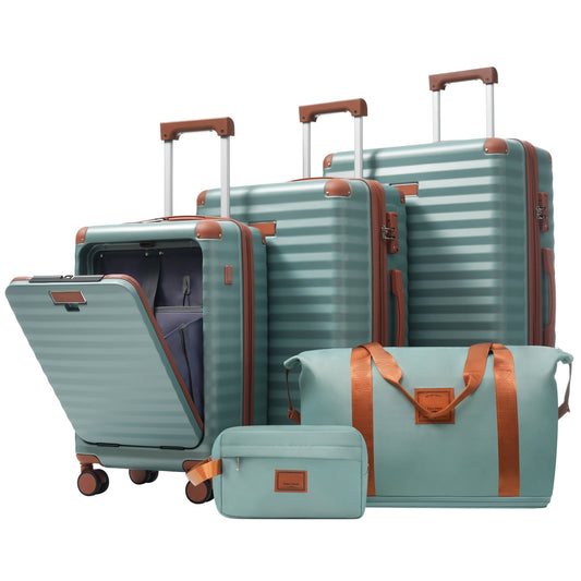 Deluxe 5-Piece hard-side luggage set with USB and TSA locks by HouseOfZazla in teal on Tampa Home & Garden Store