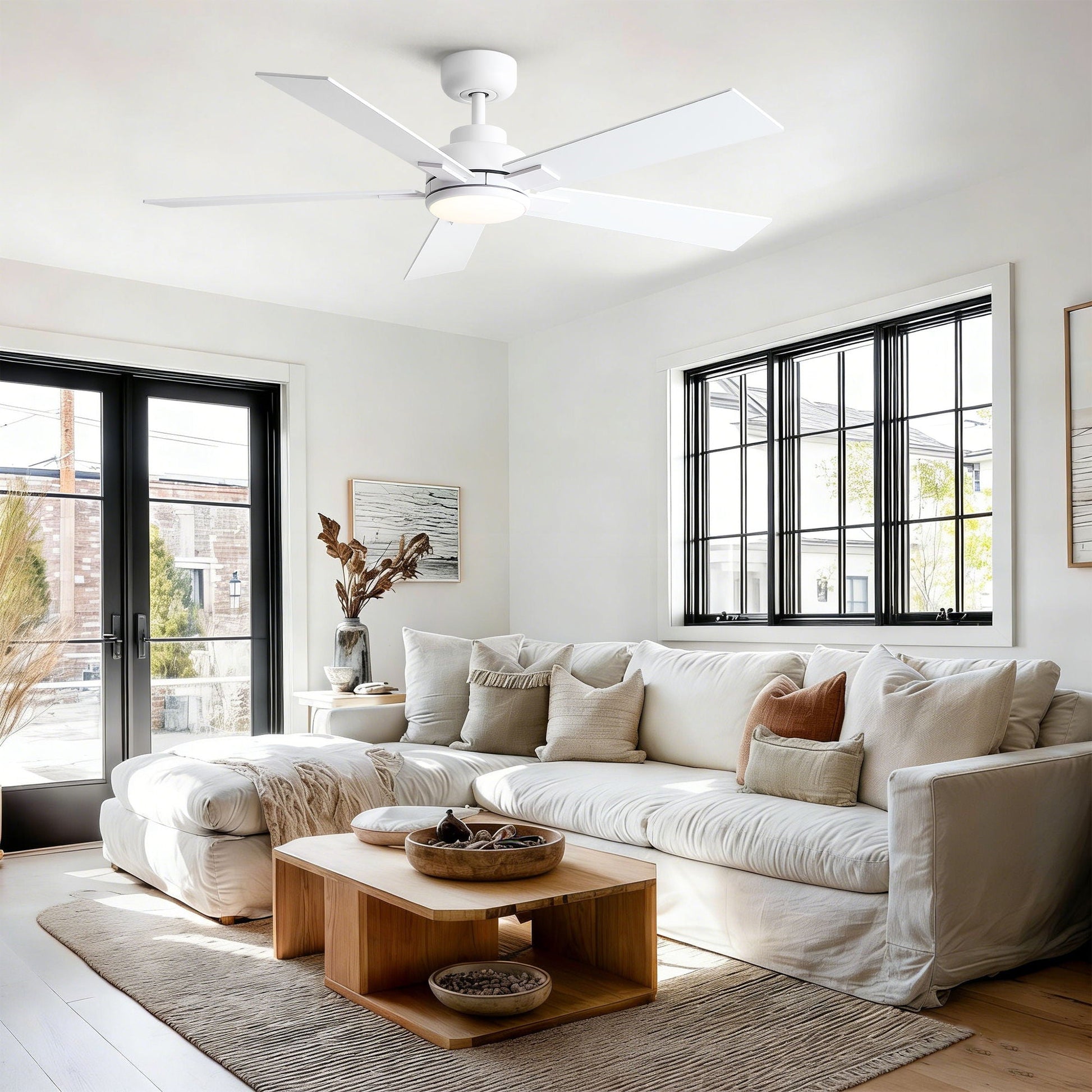 Reversible motor integrated LED dimmable ceiling fan with light, white, 5 blades, HouseOfZazla on Tampa Home & Garden Store