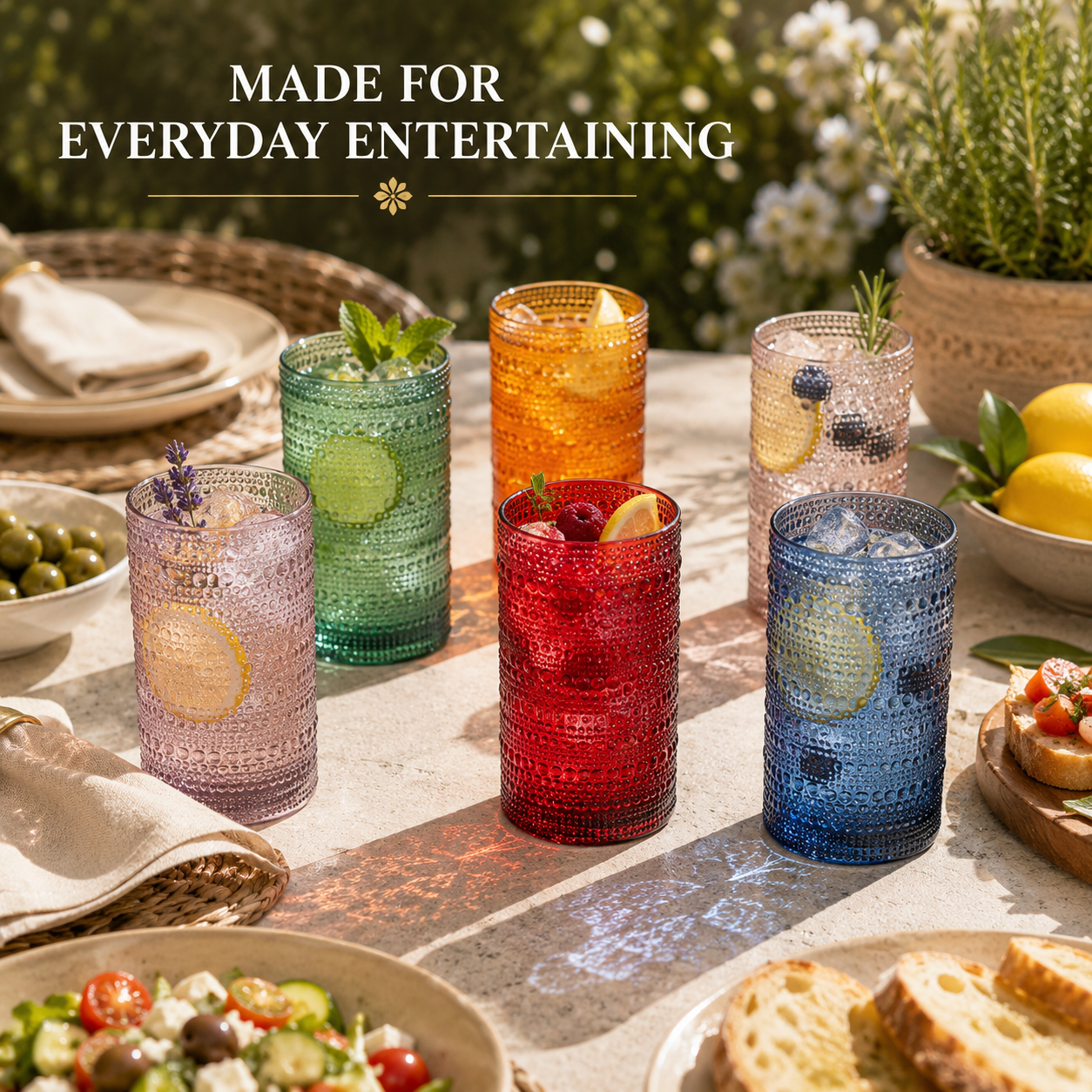 A set of six Eze Acrylic Hobnail Highball Glasses