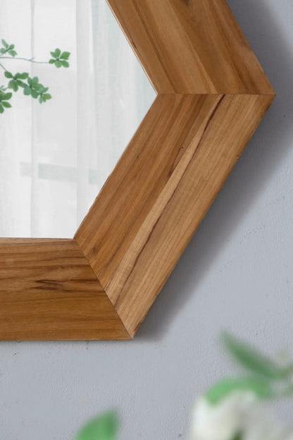 Hexagon wall mirror with natural wood frame Unique Piece Furniture accent mirror on Tampa Home & Garden Store