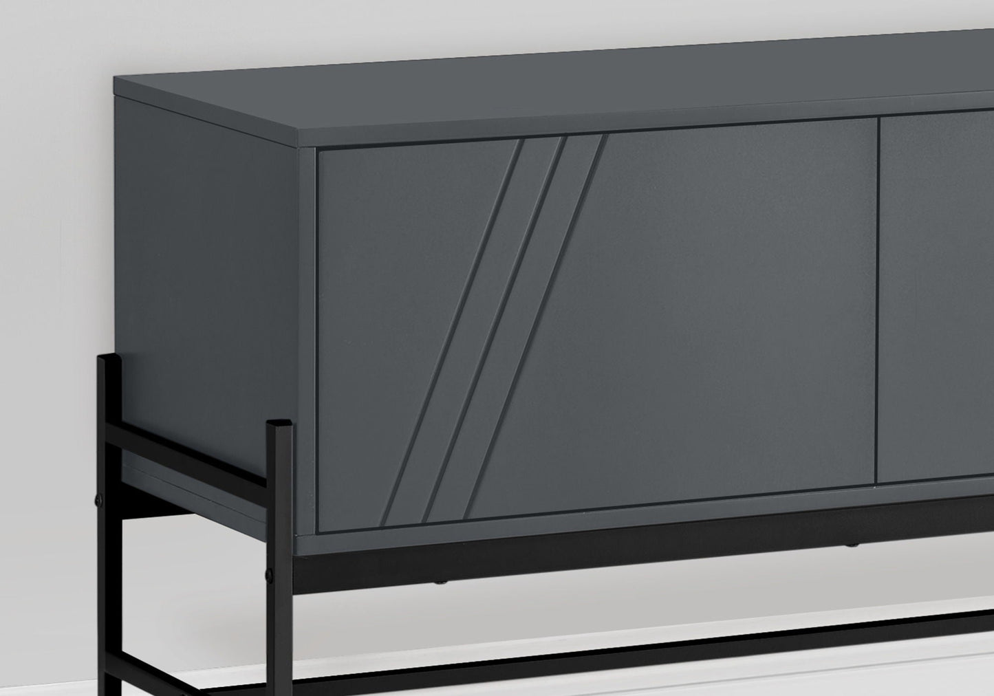 60-Inch TV Stand Console with Storage Cabinet charcoal gray, black metal legs HouseOfZazla on Tampa Home & Garden Store