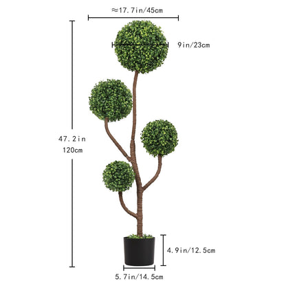 4ft tall artificial boxwood topiary tree with brown trunks in a black pot HouseOfZazla on Tampa Home & Garden Store