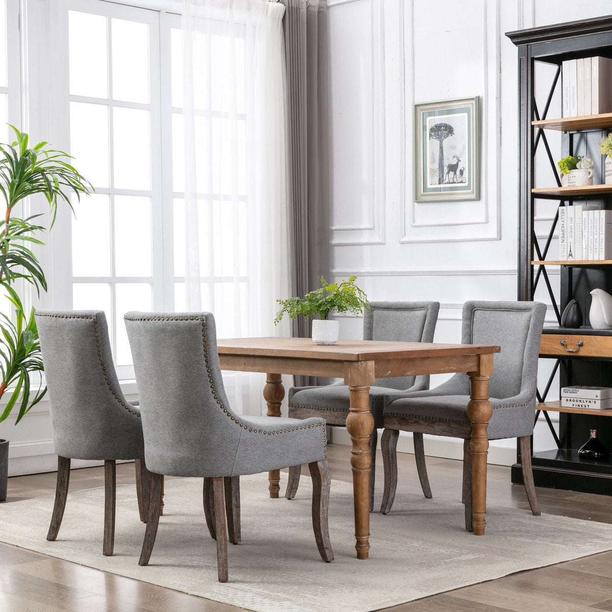 Ultra Side Dining Chair Nail Head gray upholstered chair with wood legs set of 2 HouseOfZazla on Tampa Home & Garden Store