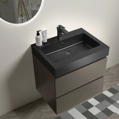 Alice vanity with sink, black matte, wall-mounted floating unit with large drawers on Tampa Home & Garden Store