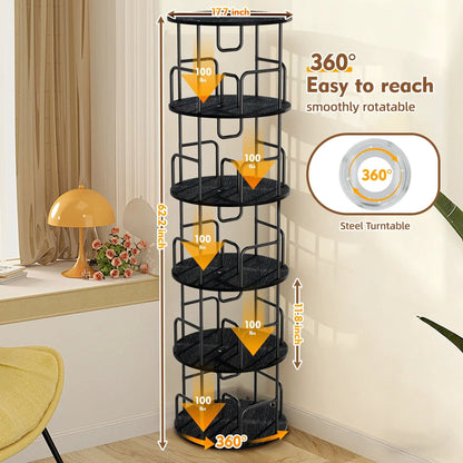 Rotating Bookshelf Tower 5 Tier Spinning Shelf