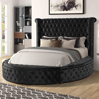 Glam Button Tufted Round Bed with Usb Storage