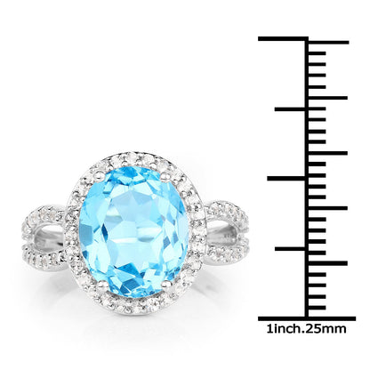 6.03ct Swiss Blue Topaz & White Topaz Ring, blue topaz centerpiece with white halo, .925 silver on Tampa Home & Garden Store