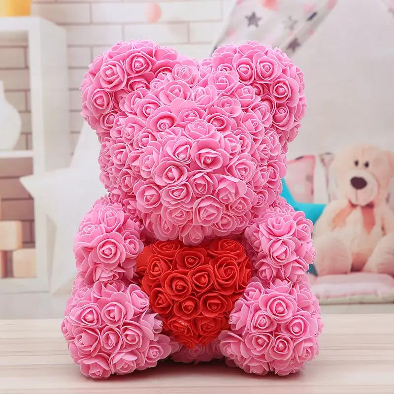 Rose bear pink with a red rose heart, Valentine gift on Tampa Home & Garden Store