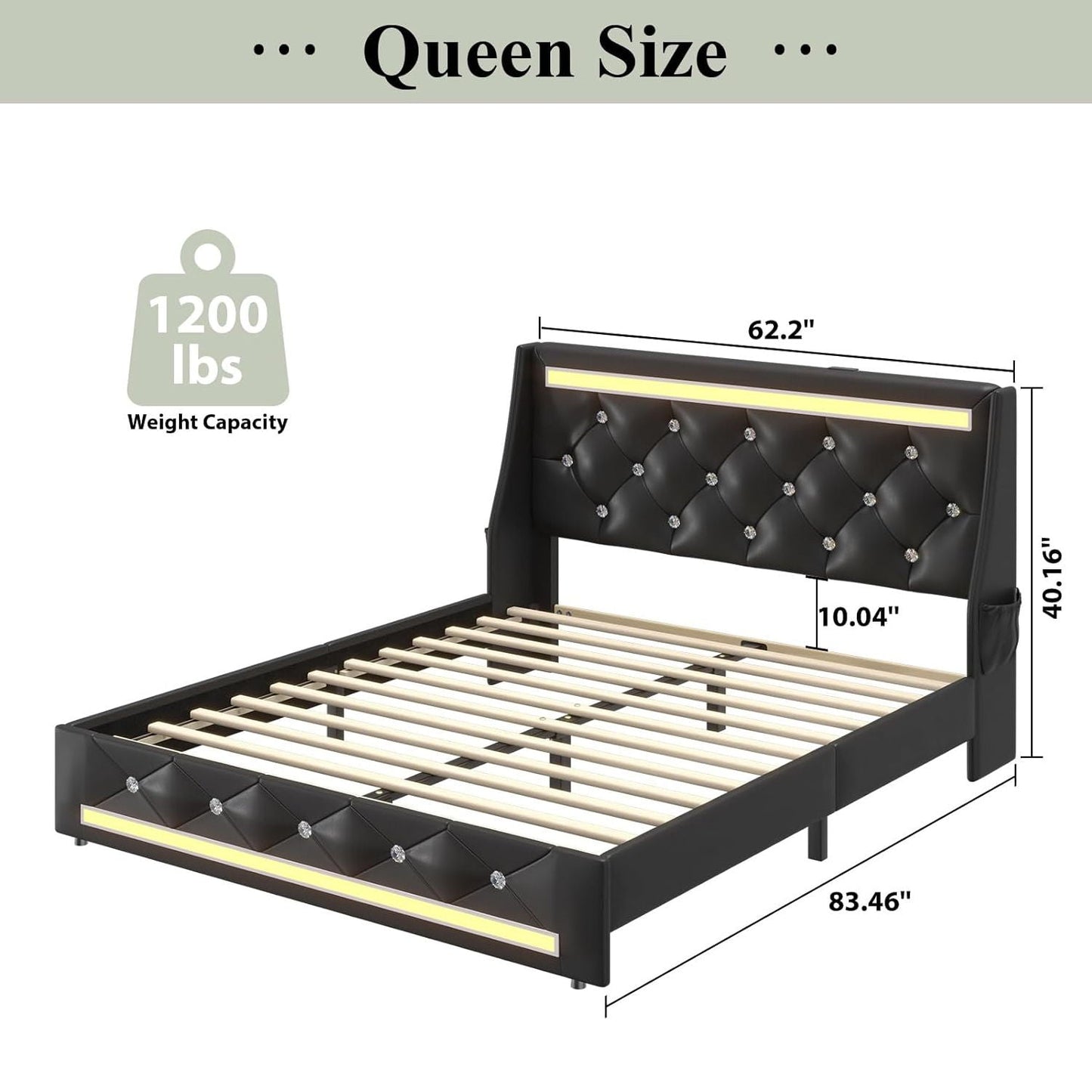 Wingback Upholstered Bed Frame Led and Usb