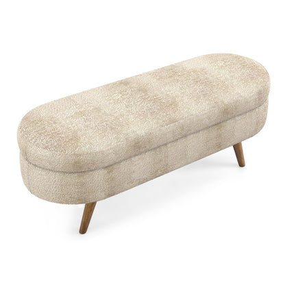 Modern oval storage ottoman in beige boucle fabric with rubber wood legs by HouseOfZazla on Tampa Home & Garden Store