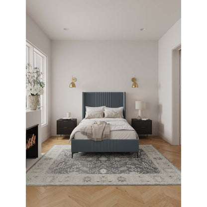 Promenade bed with blue-gray upholstered headboard and slats, black nightstands on Tampa Home & Garden Store