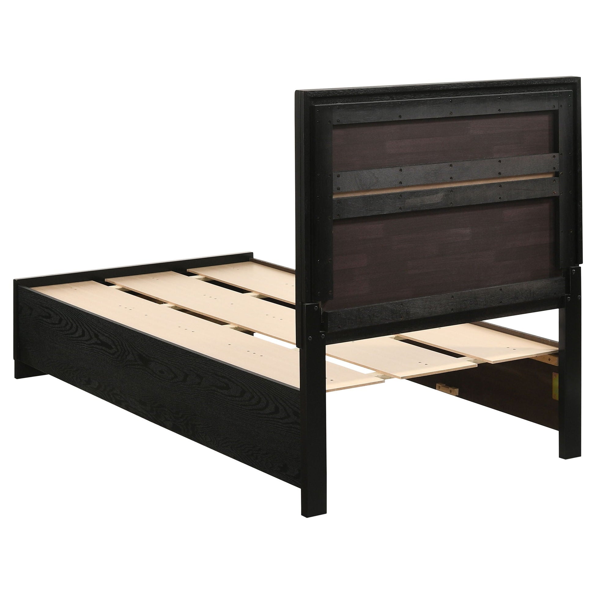 Urbana Storage Panel Bed in black wood with paneled headboard and light slat platform base on Tampa Home & Garden Store
