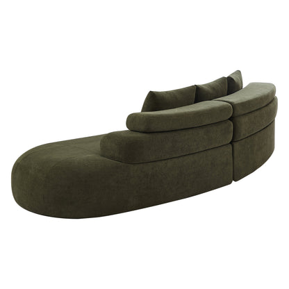 Olive green curved sectional sofa with plush back cushions 122 inches long on Tampa Home & Garden Store