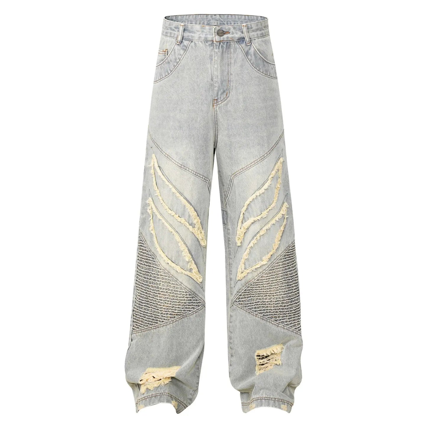 High Street Patchwork Jeans by FLIPSTYLEZLLC light denim distressed with ripped knees on Tampa Home & Garden Store